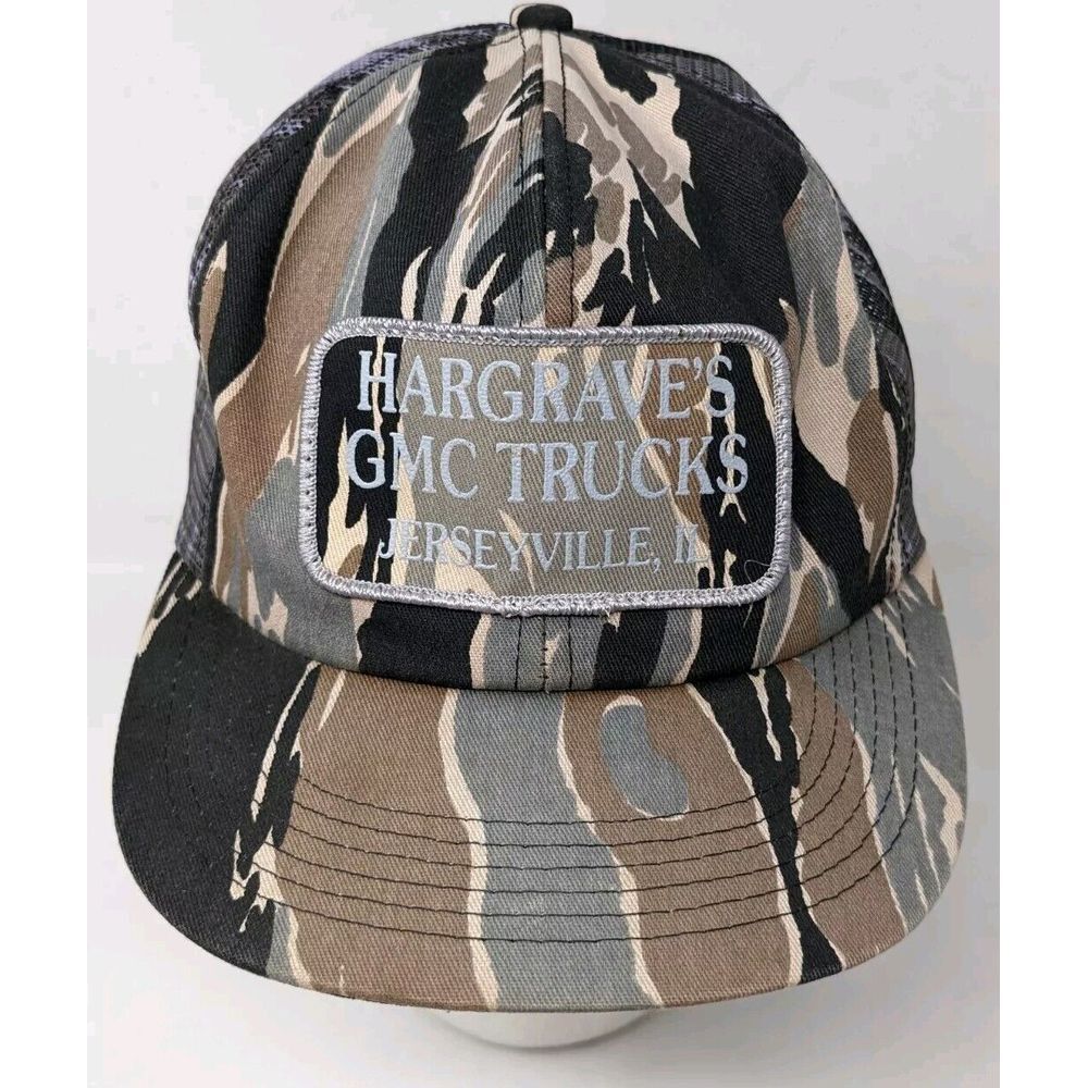 K Products GMC Trucks Patch USA Made Camo Trucker Hat Baseball Cap Snapback VTG